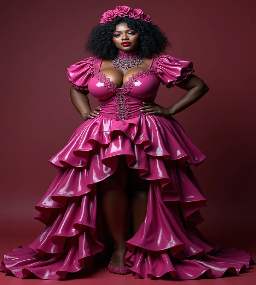 

Plus Size Hot Pink Black Girls Prom Dress Hi Low Overlayer Faux Leather Evening Gowns 2025 African Birthday Party WearCustomized