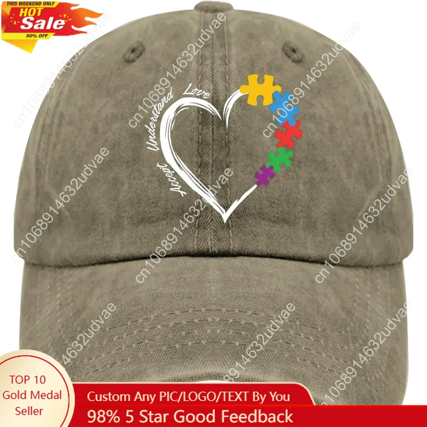 

Accept Understand Love Autism Awareness Cap Mens Outdoor Hat Pigment Black Mens Hat Gifts for Her Hiking Hats