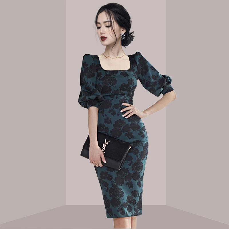 ชุดเดรสยาวระดับกลาง ลายดอกไม้ - French Vintage Floral Midi Dress บทวิจารณ์และราคา