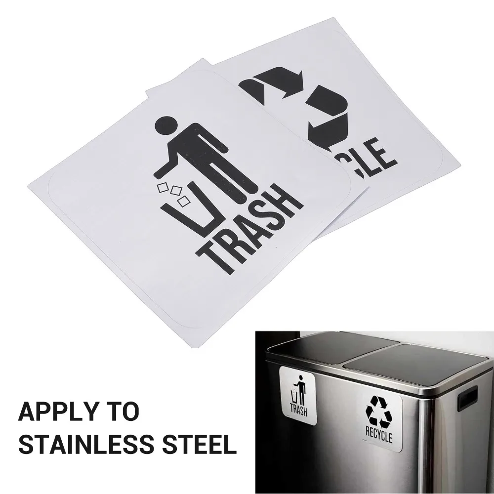 2Set Durable Waterproof Waste Basket Labels Easy To Apply Garbage Bin Labels Recycle Label Sign Indoor