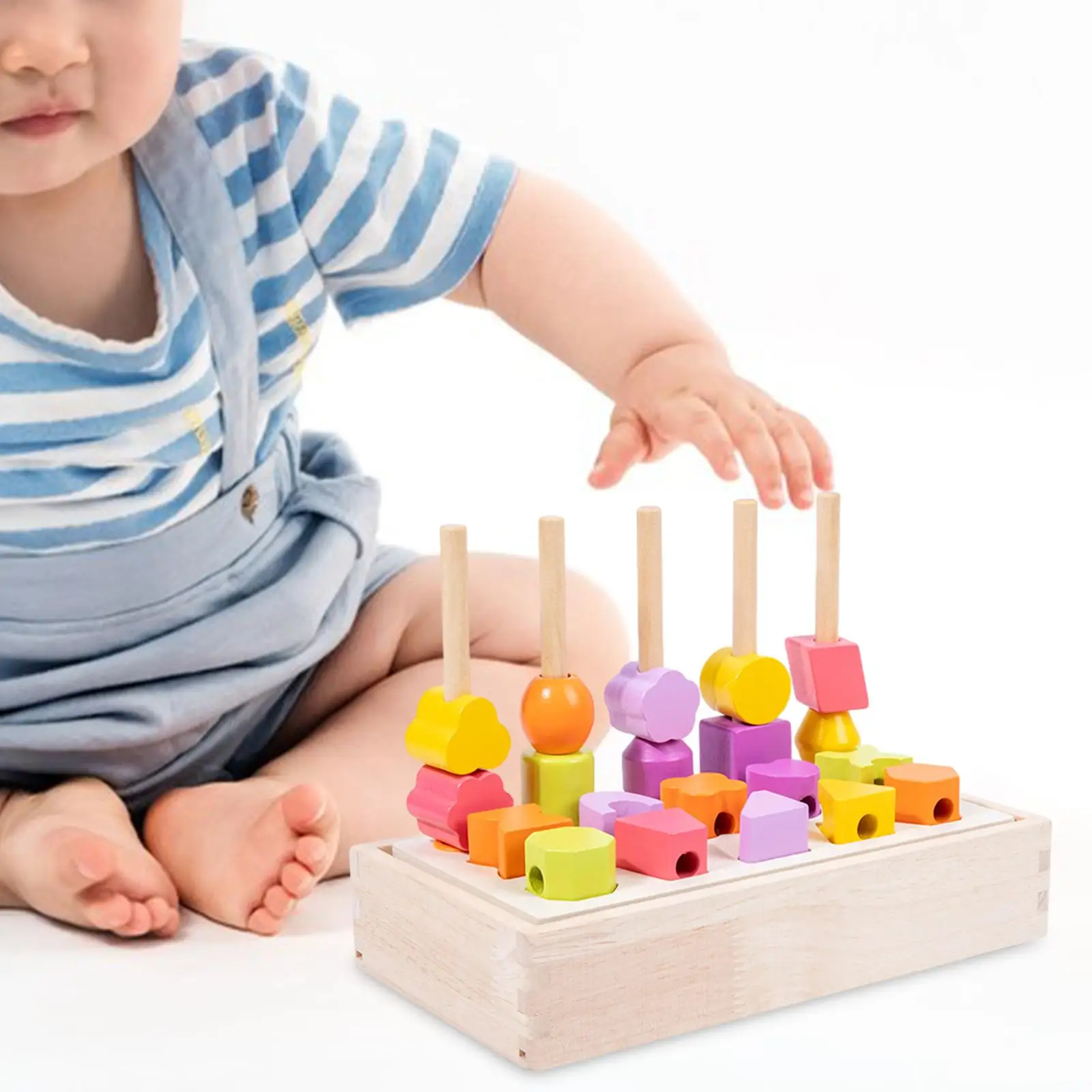 Jouet de séquençage de perles en bois, blocs d'empilage assortis, cadeau de vacances pour 2, 3, 4, 5 ans