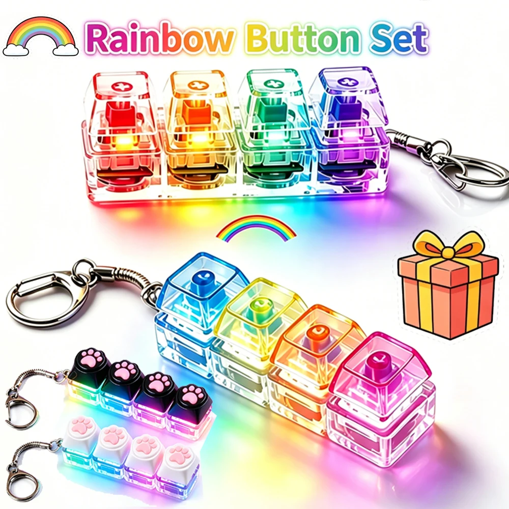 Multi-style LED Light-Up Keychain Keyboard Clickable Button Fidget Toy for Stress Anxiety Relief Portable Desk Decor Gifts