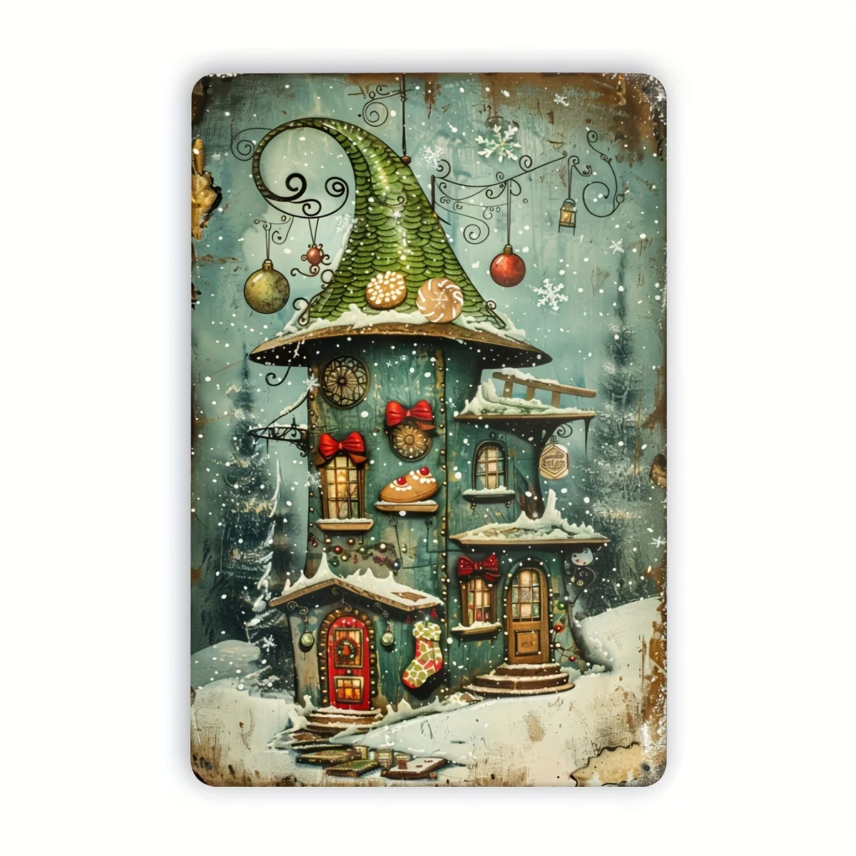Cottage Retro Metal Tin Sign, Christmas Indoor and Outdoor Decoration Hanging Painting, Wall Room Residence Bedroom Office Study