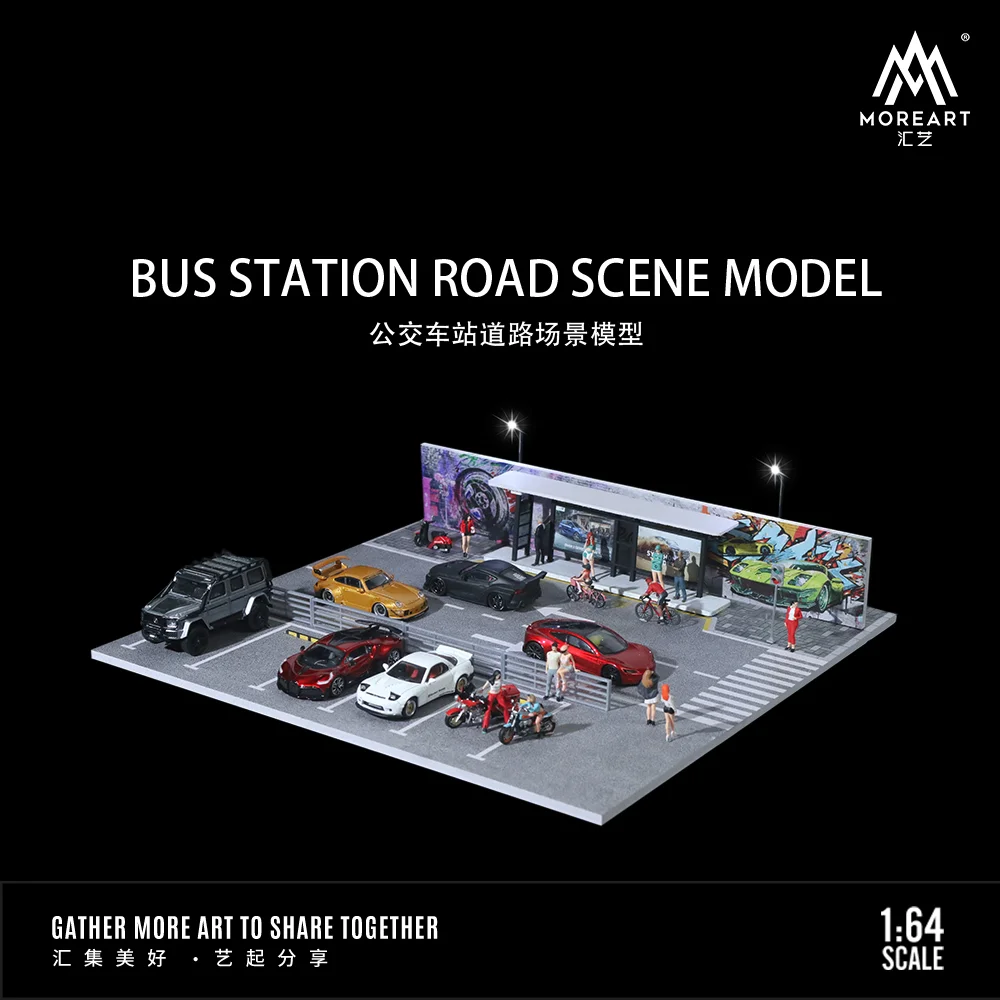 MoreArt 1:64 estación de autobuses modelo de escena de carretera juego de modelos de escena de estacionamiento