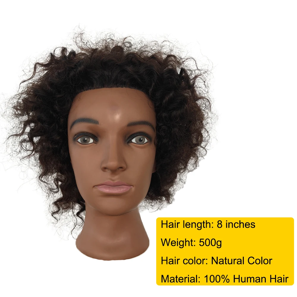 8inches Afro Mannequin Head 100% Human Hair Traininghead Styling Head Braid Hair Dolls Head for Practicing Cornrows and Braids