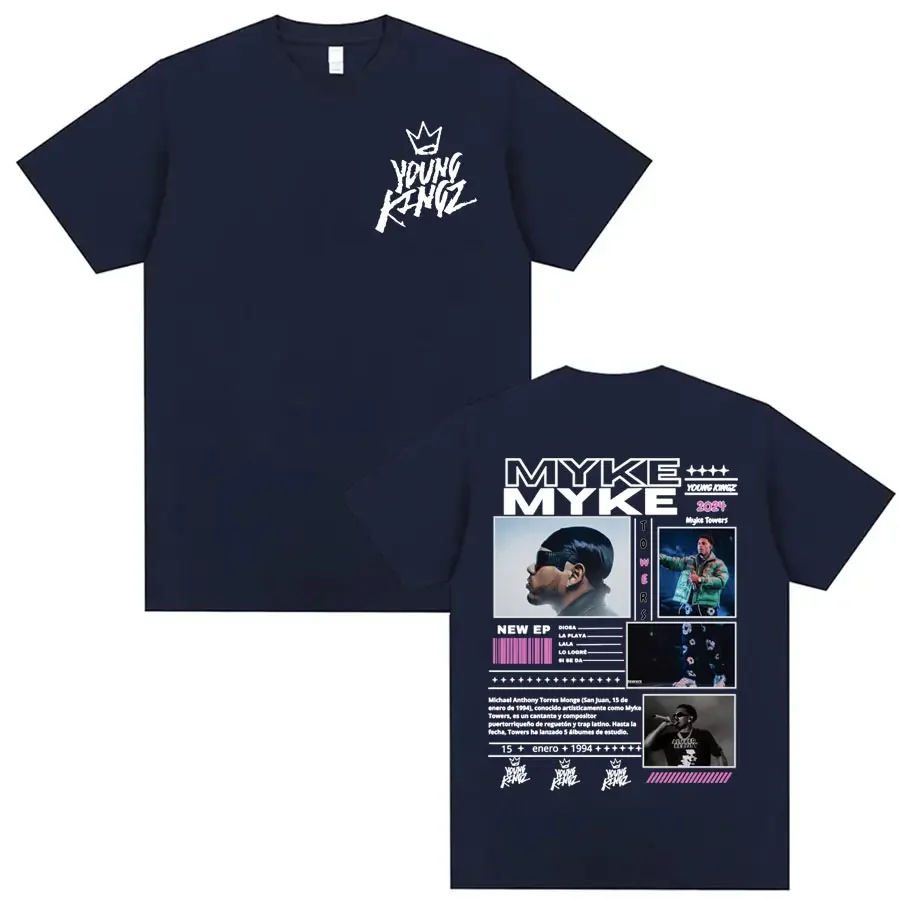 Rapper Myke Towers Young Kingz Album Graphics T Shirts Men Women Fashion Vintage Hip Hop T-shirt Casual T Shirt