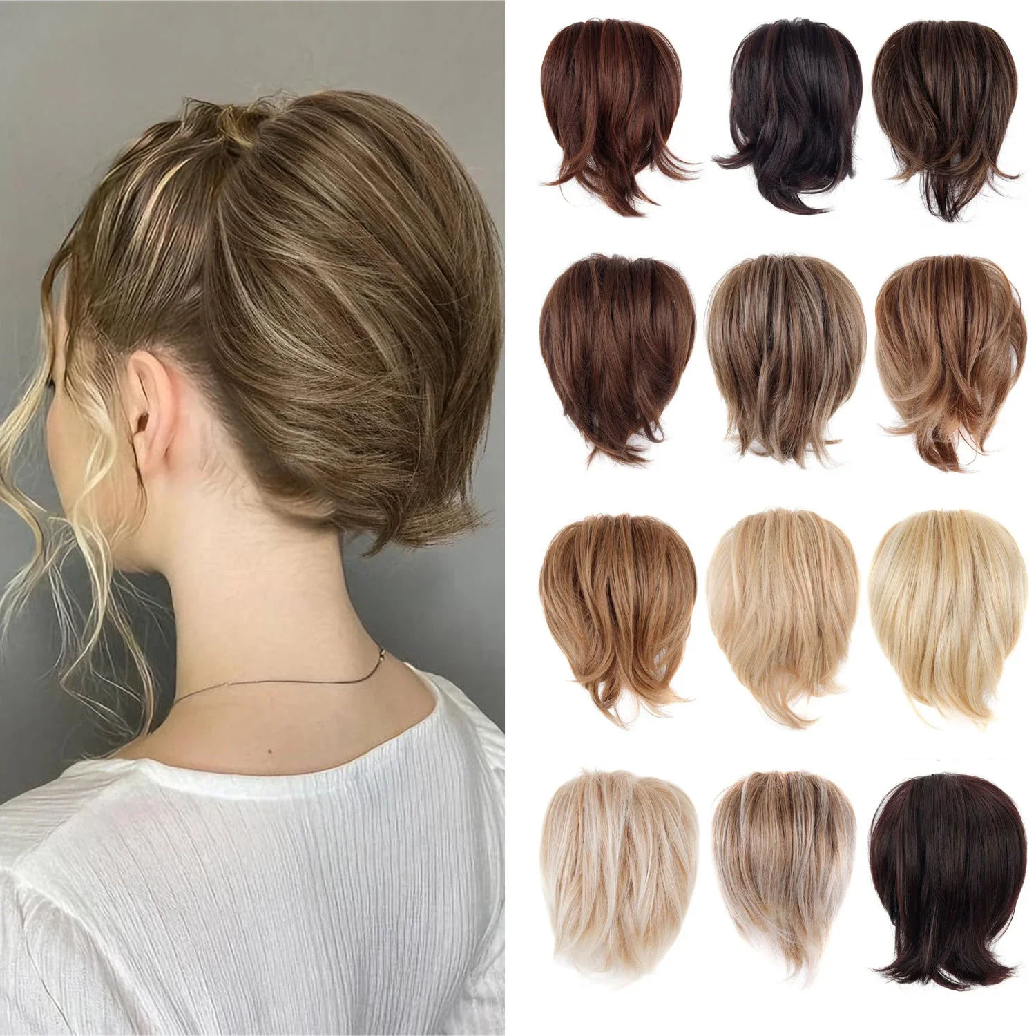 Synthetic Messy Hair Bun Scrunchie Updo Extensions Copper Short Straight Elastic Chignon Hairpiece for Women Daily Wear