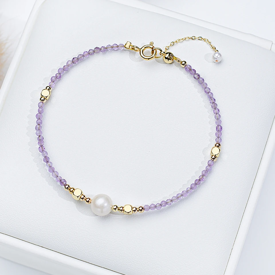 2mm Tourmaline With 7mm  Freshwater Pearl Bracelet For Women Natural Stone Bangle Jewelry Amethyst chains