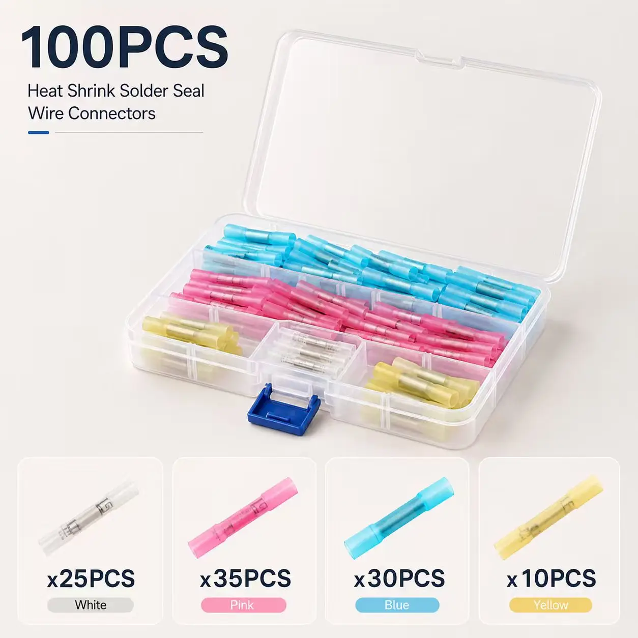 50-250PCS Boxed Heat Shrink Butt Wire Connectors Kit Insulated Electrical Cable Crimp Terminals Automotive Marine Wire Splice