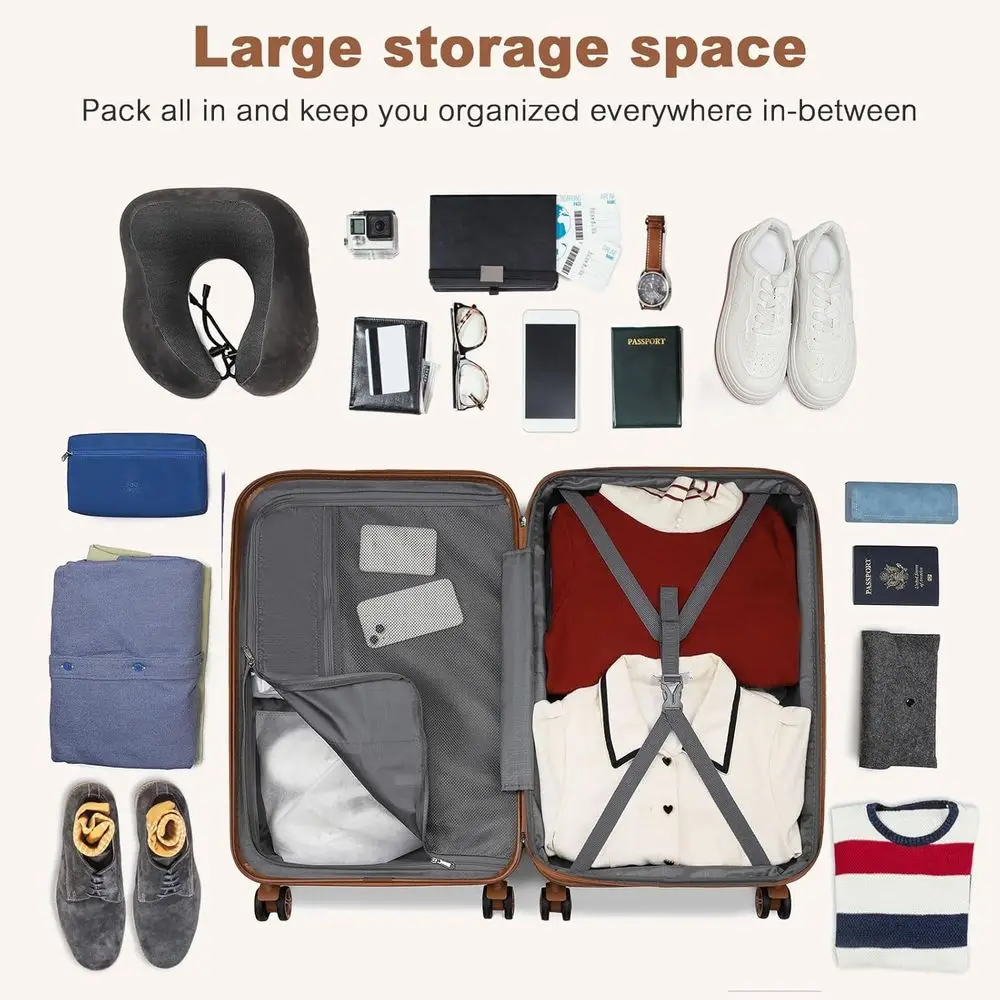 24 mala giratória expansível cinza-marrom: média, TSA-Lock, ABS + PC, leve e grande capacidade