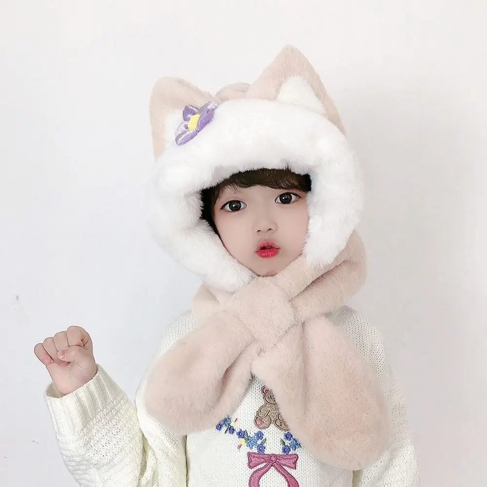 Polyester fibre Cartoon Children\'s Hat With Scarf Cartoon 1-12 years old Full Cover Earflap Hood Warm Ear Protection Cap