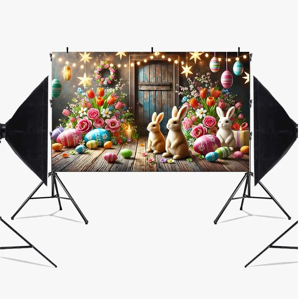 Cartoon Easter Photography Backdrop 180*110cm Flowers Grass Easter Hanging Banner Polyester Colorful Poster Photo Props