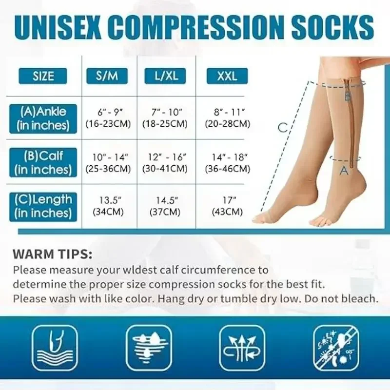Unisex Zipper Compression Socks Open Toe 15-20 MmHg Stockings Anti-Fatigue Stretchy Sox Outdoor Running Hiking Sports Socks