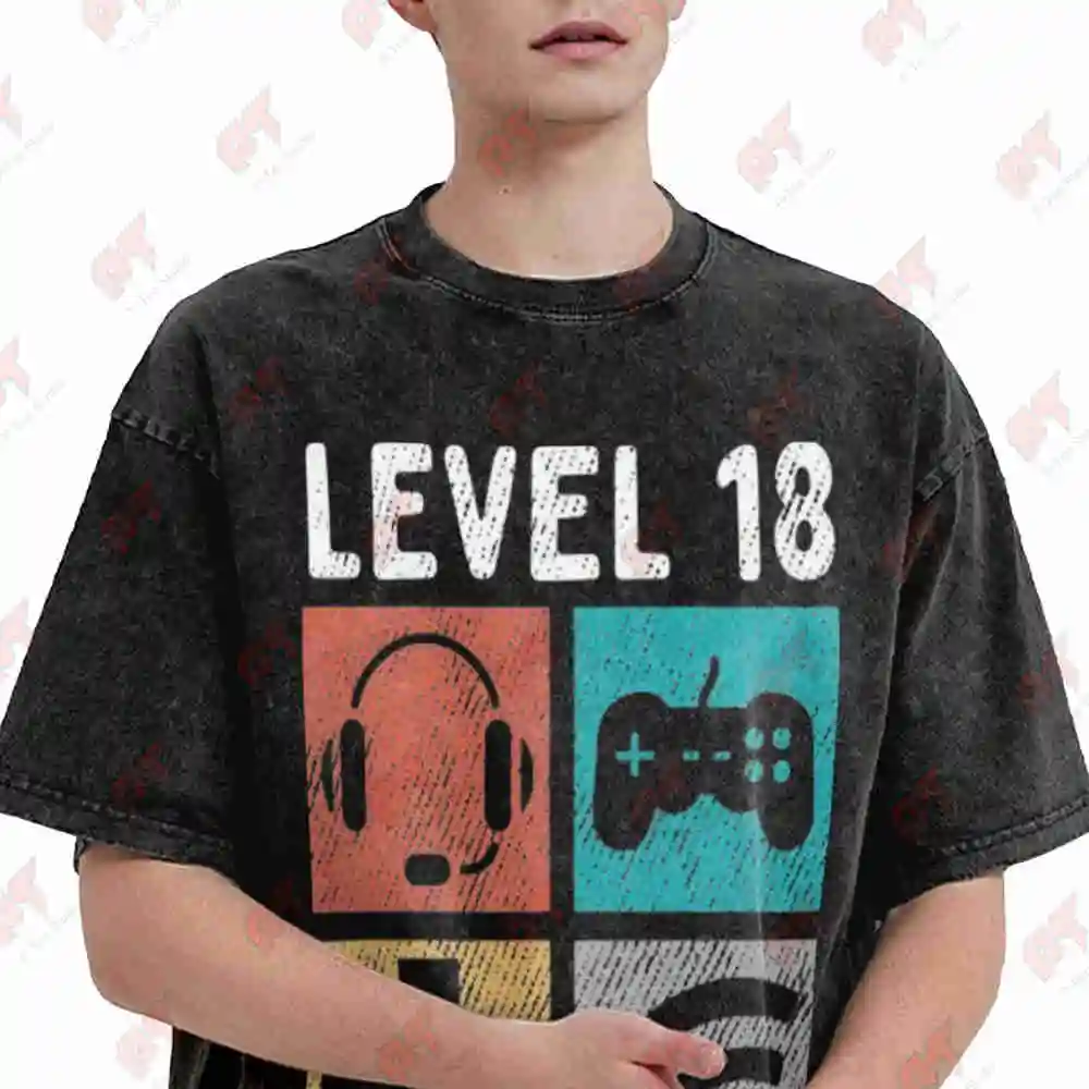 Level 18 Complete Gamer Birthday Vintage Washed Tee Pure Cotton T-Shirt