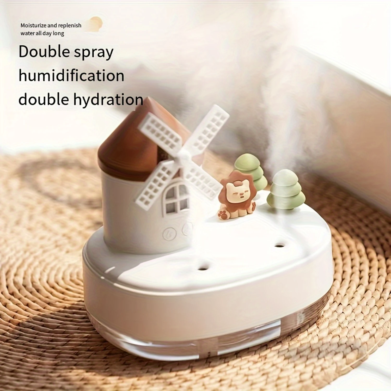 Windmill Music Humidifier, Dual Spray Wireless Mini Desktop Cute Windmill Air Humidifier, 21.98oz Small Cool Mist Humidifier, US