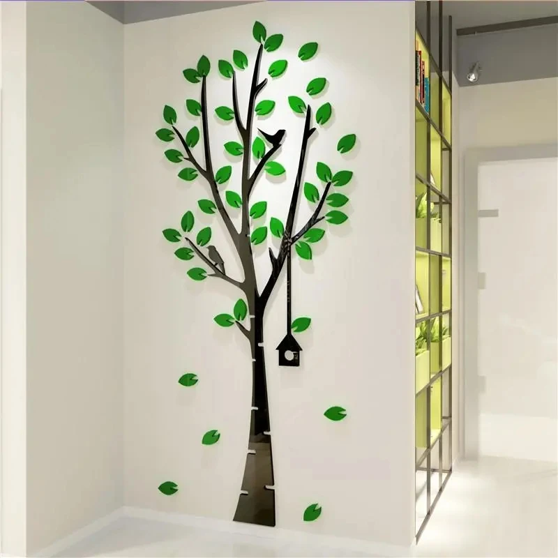3D Acrylic Wallpaper Home Living Room Decor Wall Sticker TV Sofa Background Wall Decals Green Tree Art Murals For Kids Bedroom