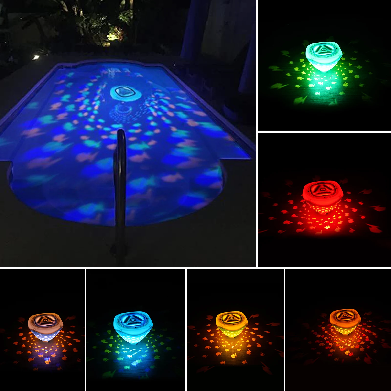 Swimming Pool Lamp Fish Pattern Multi Color Underwater Lamp 4 Colors Battery Operated for Disco Pool Party