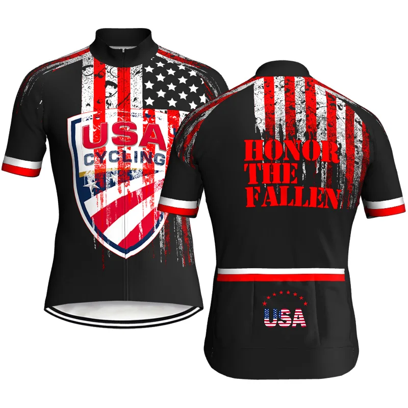 

Pro USA Jersey Short Sleeve Sport Road Bicycle Cycling Black Jacket Bike Wear Motocross Cyclist Top Out Shirt Stoper Waistcoat