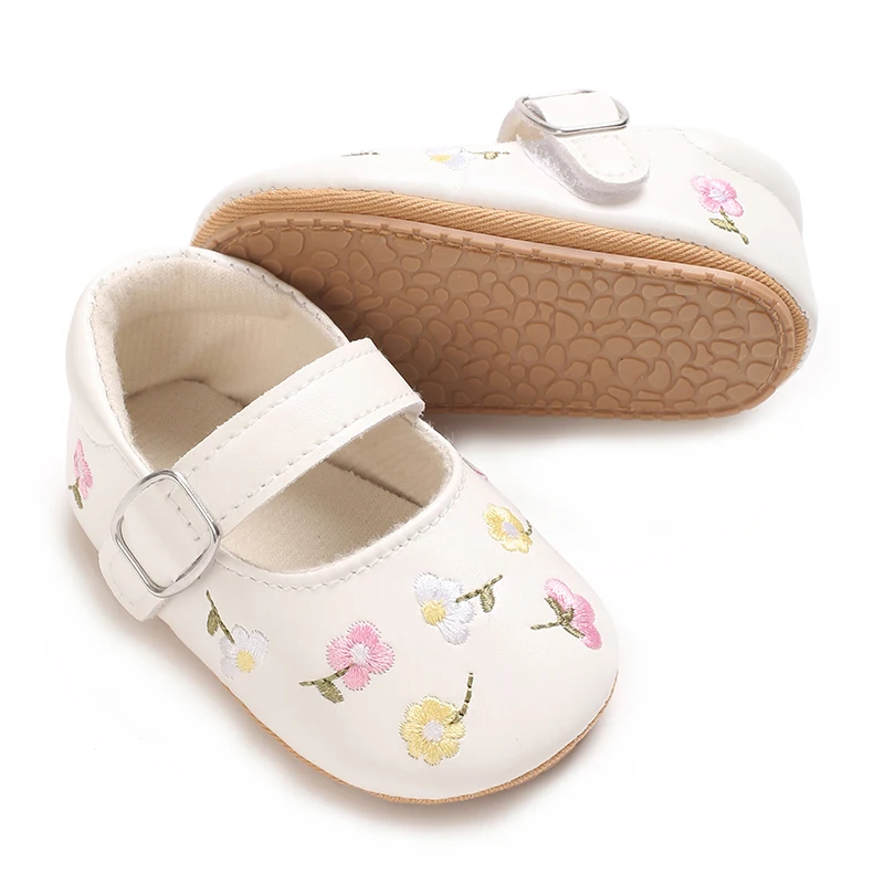 Novo bebê meninas sapatos bordados pequenas flores vestido de festa primeiro walker antiderrapante sola de borracha crianças menina berço sapatos