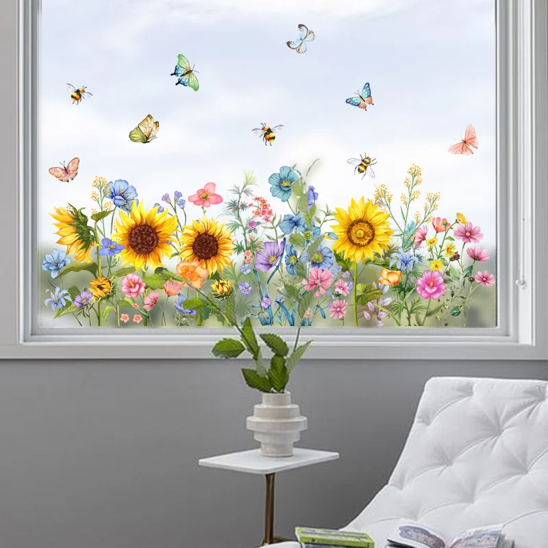 Butterfly Sunflower Sun Catcher Stickers Static Window Glass Suncatcher Decal Rainbow Living Room Bedroom Home Decoration view 3
