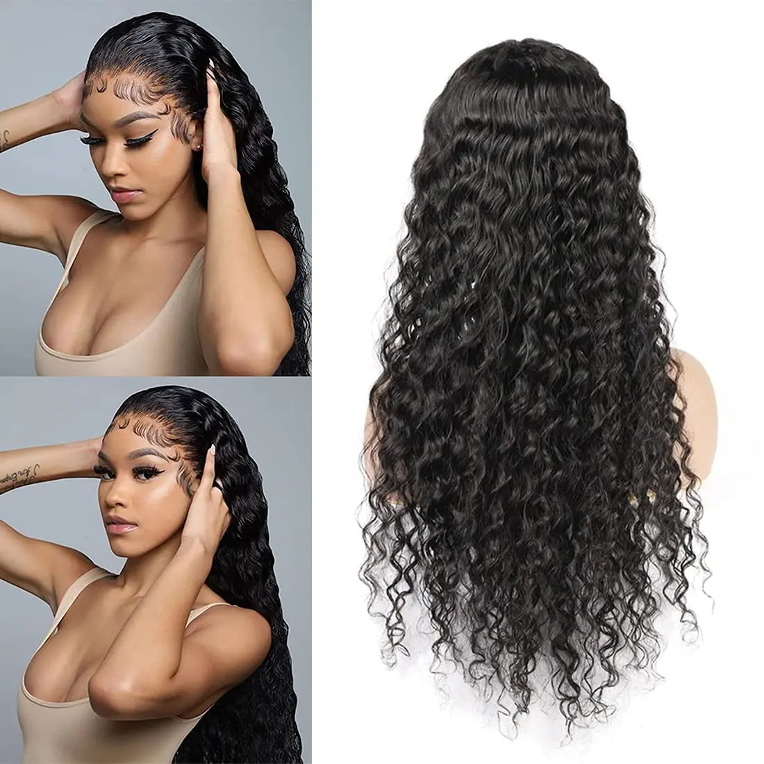 Deep Wave Lace Front Wigs Human Hair-13x4 HD Transparent Deep Wave Frontal Wigs Glueless Curly Wigs for Women 180% Density