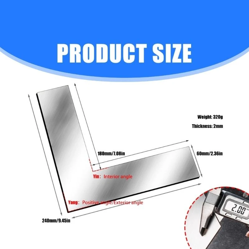 652F Sturdy Stainless Steel 90° Tool Sturdy Corner Ruler For Efficient Wall And Furniture Construction Tasks