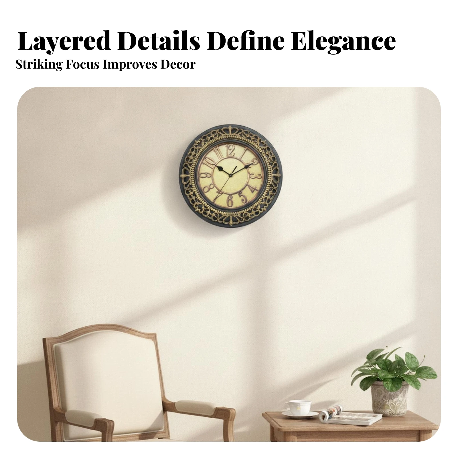 Vintage Wall Clock European-Style Round Wall Clock Home Decor Cream-Colored Dial Arabic Numerals