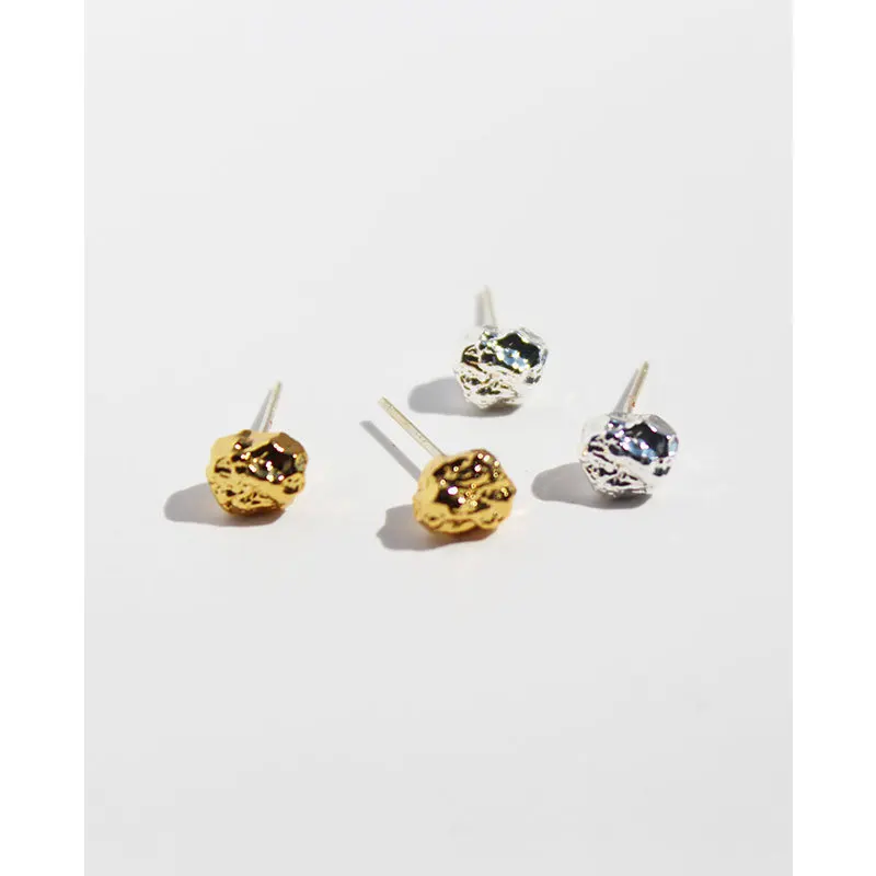 Foil Wrinkled Lava Mini Stud Earrings Daily Basic Brass Gold Plated 925 Silver Post