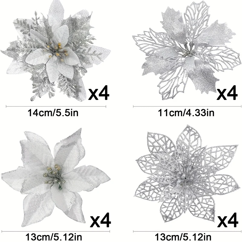 8/16 Stück glitzernde Weihnachtsdekorationen, künstliche Blumen, Weihnachtsbaum für Heimdekoration, gefälschte Blumen, Weihnachten, Neujahr, Geschenke, Ornamente – Detail 11