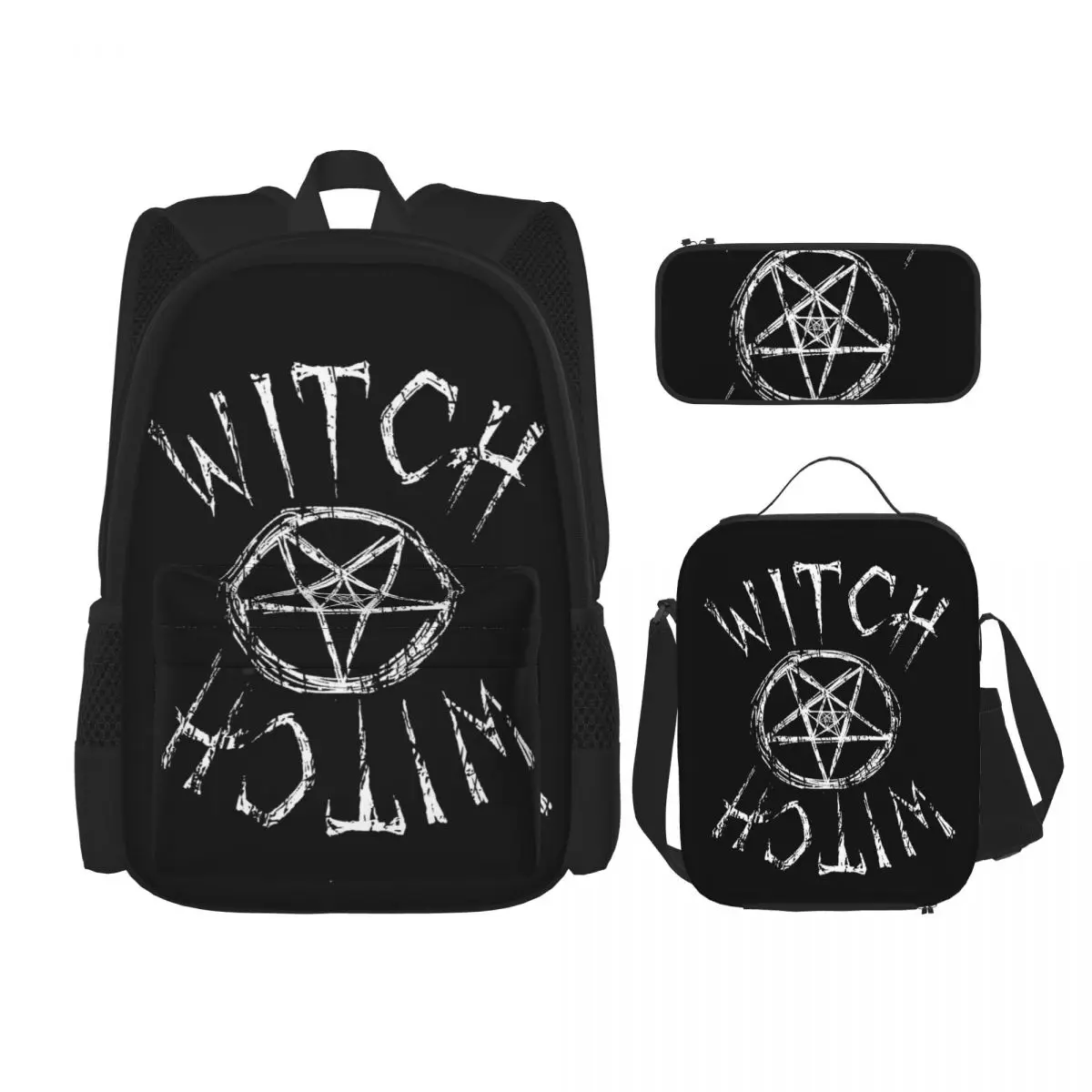 

Distressed Witch In White Backpacks Boys Girls Bookbag Students School Bags Kids Rucksack Lunch Bag Pen Bag Three-Piece Set