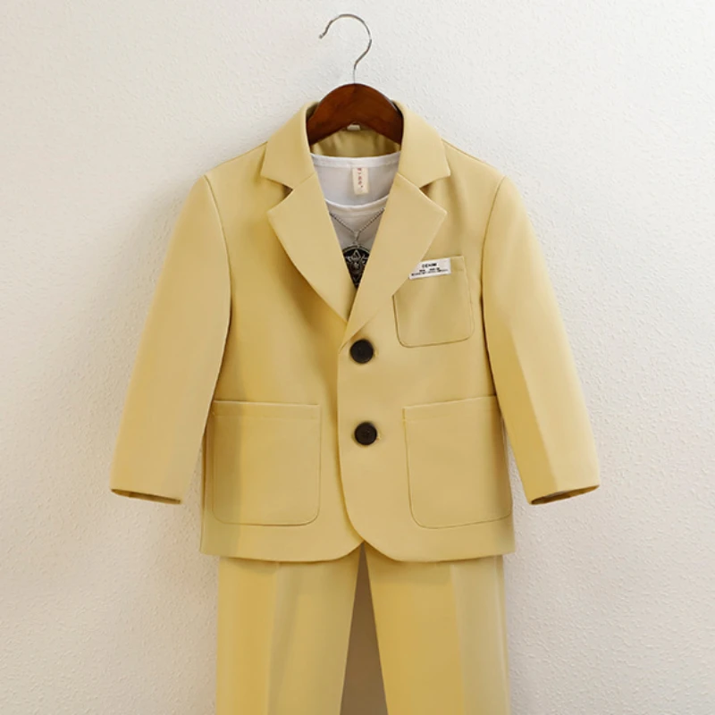 Boys Blazers Yellow British Style Handsome Jacket for Children Wedding Costume 1 2 3 4 6 8 Years Toddler Performance Suit Coat