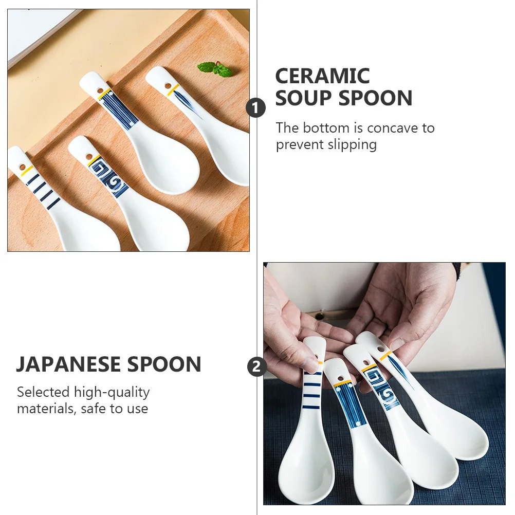 

4Pcs Ceramic Spoons High Quality Materials Safe Use Beautiful Practical Soup Japanese Spoon Soup Spoon Japanese Ceramic Spoons