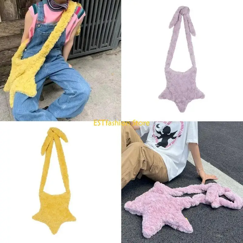 Y5GC Women Cartoon Bag Star Shaped Crossbody Bag Plush Inclined Shoulder Bag Portable Large Capacity Plush Shoulder Bag