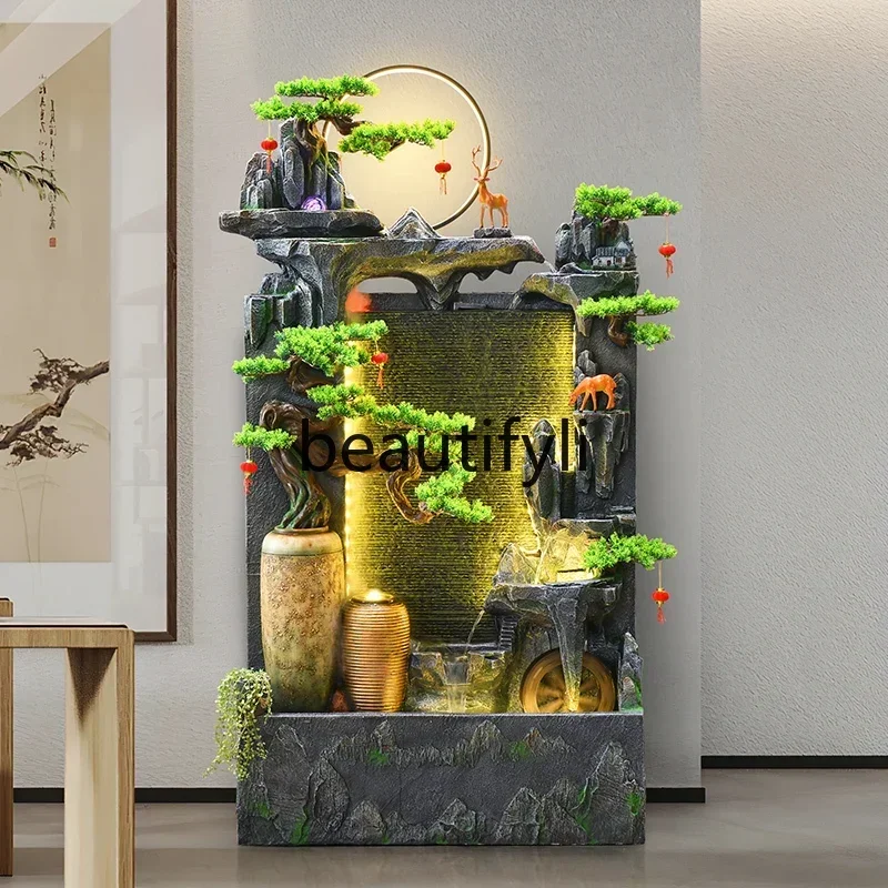 183ff Rockery running water fountain making money Double-sided water curtain wall running water screen ornament office