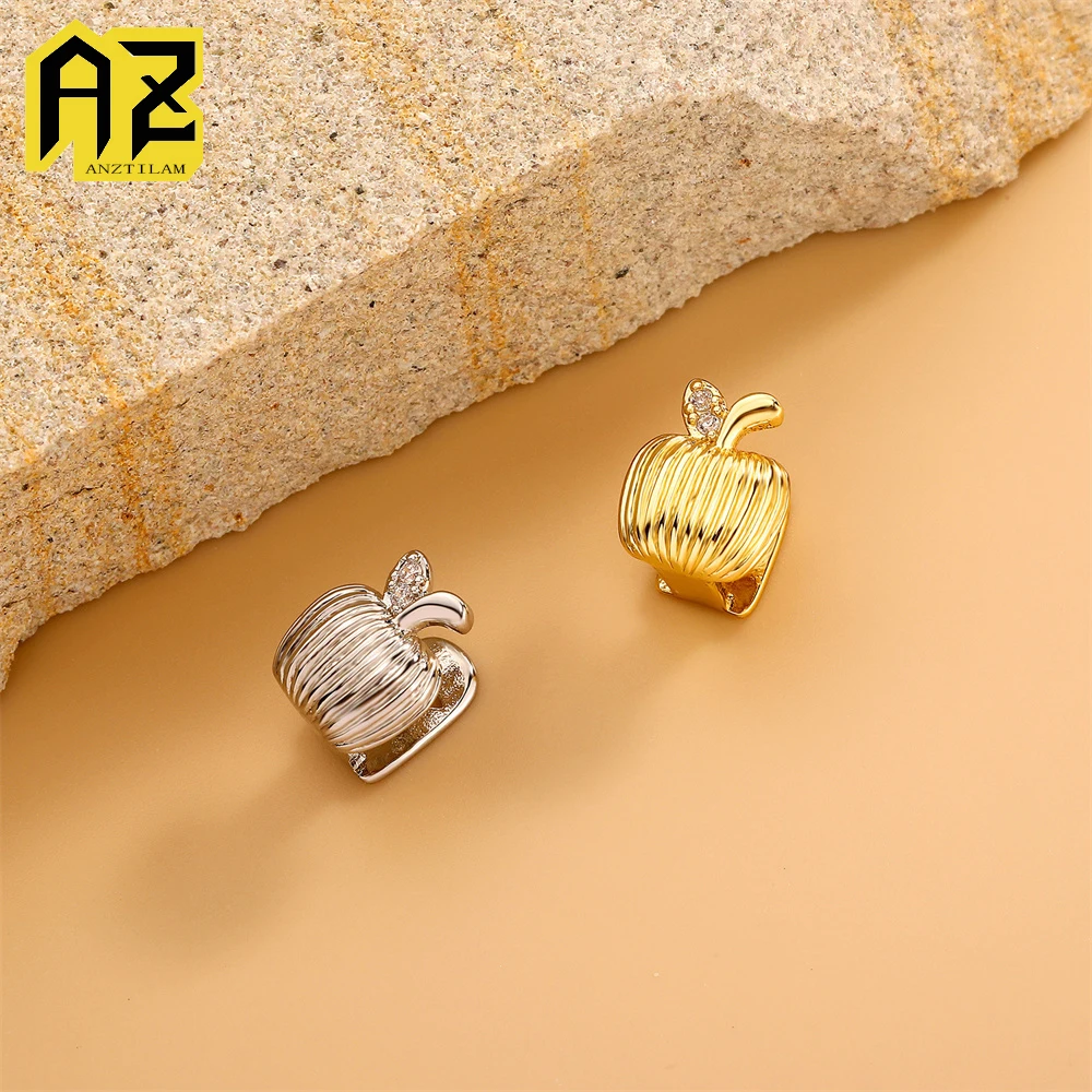 Anztilam Apple Shape Teeth Grillz Iced Out Grill Tooth Men Women Hip Hop Grills Caps Brass Fashion Jewelry Free Shipping