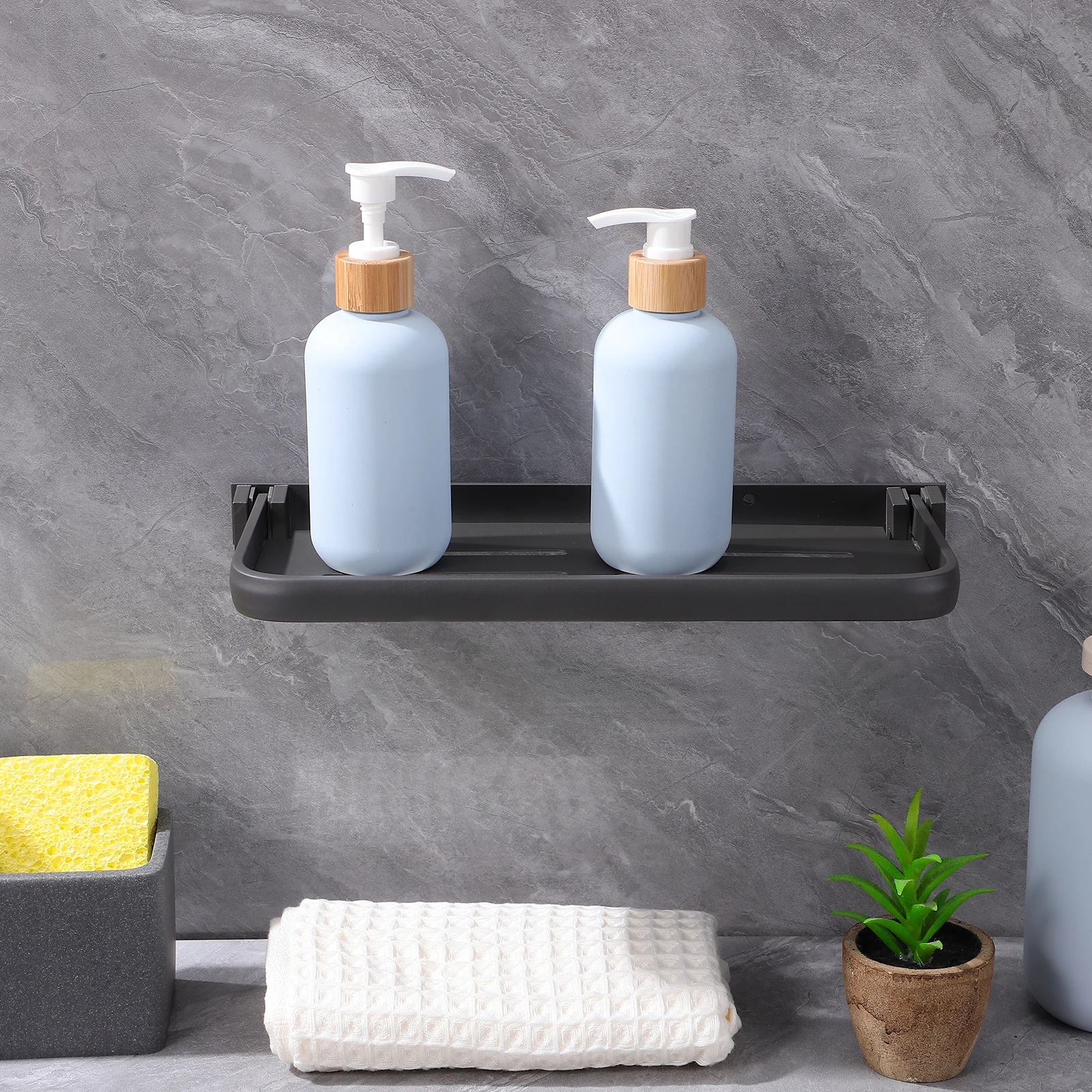 

Folding Shelves Washbasin Bathroom Foldable Storage Rack Sink Shelf Hidden Shelf Drainage Holes Aluminum Alloy Modern Design