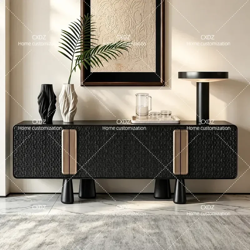 Light Luxury Solid Wood Dining Side Cabinet for Living Room Villa High End Storage Cabinet Medieval Handmade Hammer Pattern