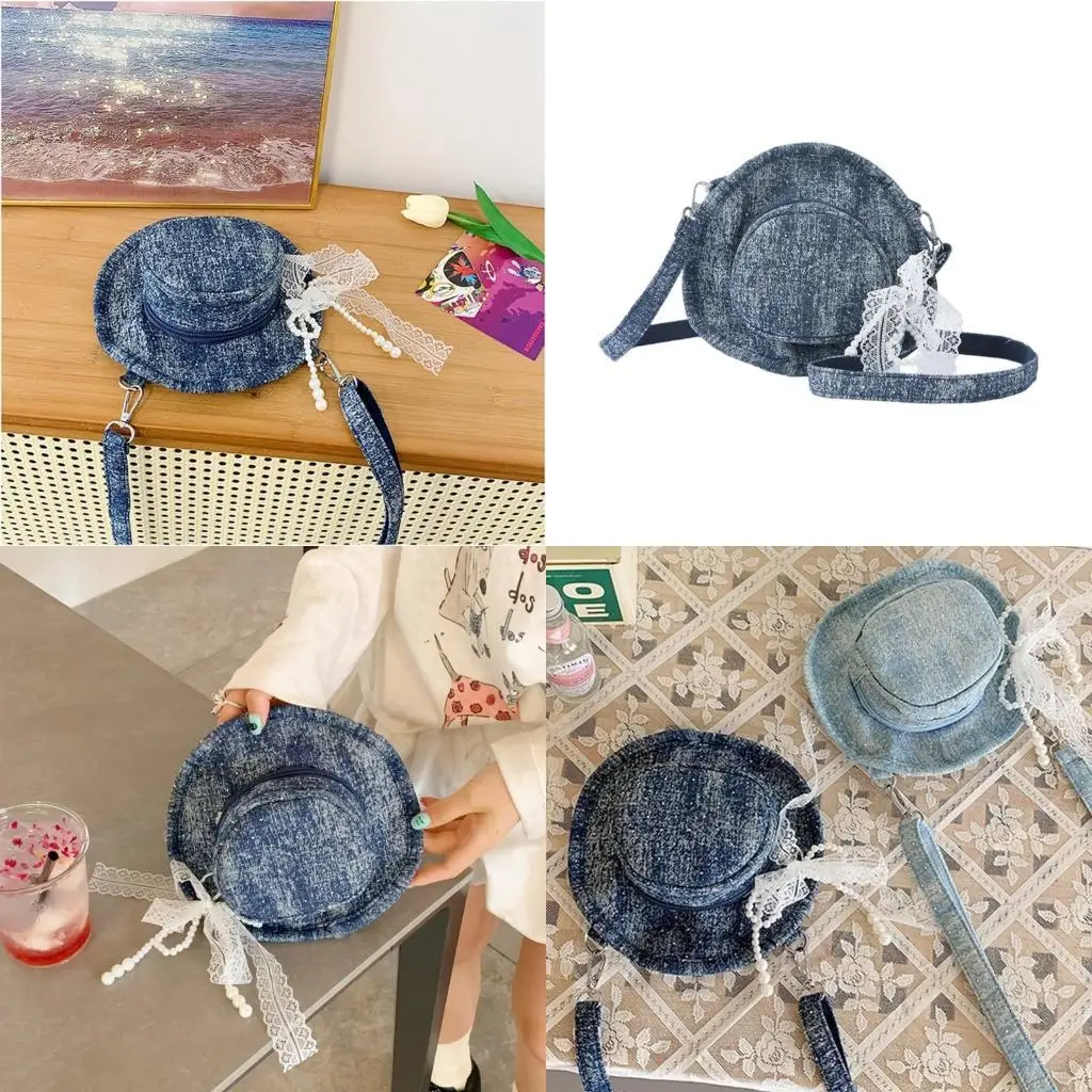 

X90D Eye Catching Lace Bows Jeans Crossbody Purse Casual Shoulder Bag for Women