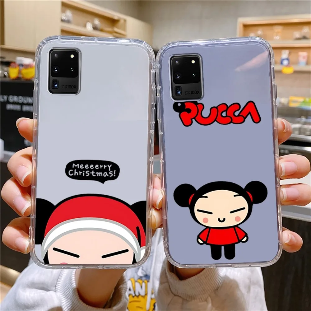 Cartoon P-Pucca G-Garu Phone Case For Samsung Galaxy A52 A12 A51 S21 Edge S22ULTRA S23 S20LITE Plus Ultra Transparent Cover