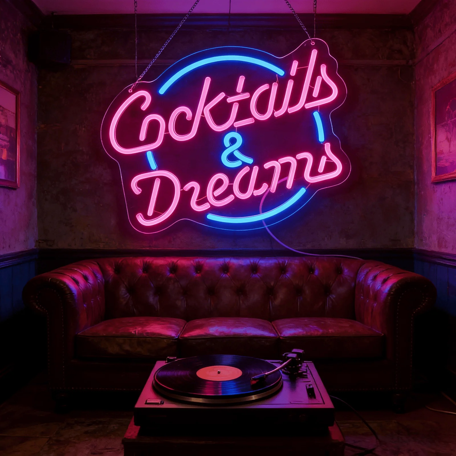 LED Cocktails & Dreams Neon Sign Pink Blue USB Powered Wall Light for Bar Home Bedroom Decor Aesthetic Hanging Lamp view 4