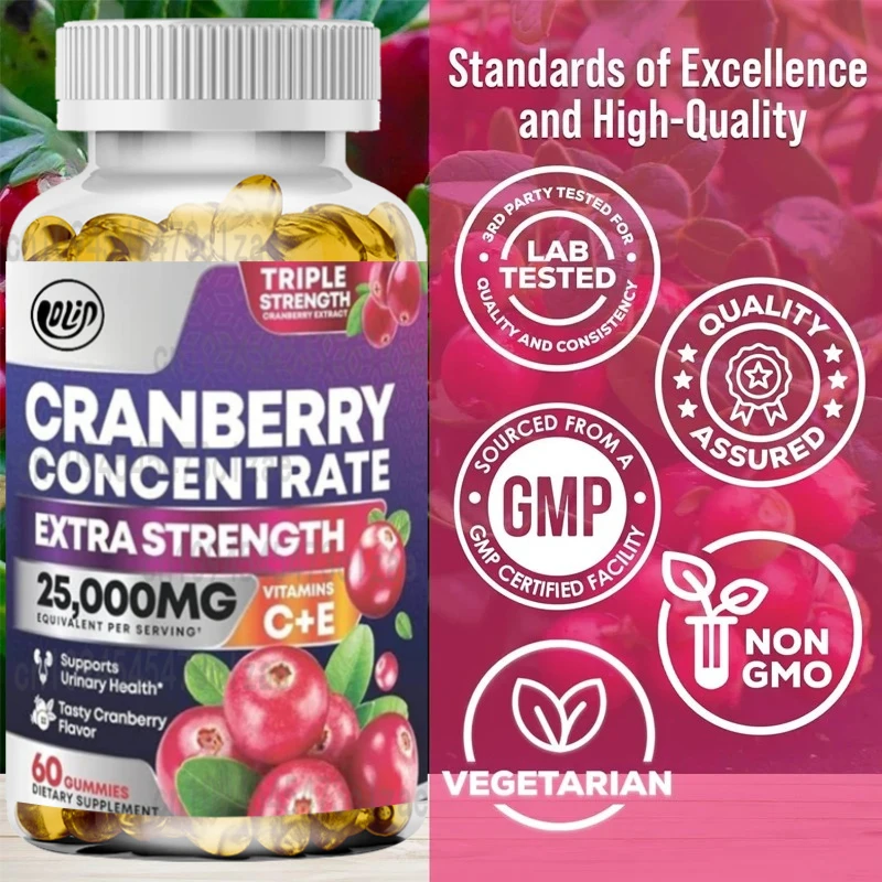 

Cranberry Gummies for Urinary Health+Vitamin C - Maximum Efficacy 50:1 Cranberry Extract - Non GMO, Gluten Free -60 Gummies