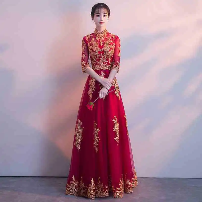 

Ele ort Red Korean Sle Wedding Dr Slimming Fit for Wedding Celebration Par Performance Faionable Princ Skirt