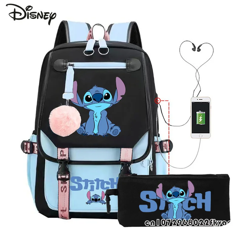 Disney Stitch New Men's USB Backpack Fashion High Quality Travel Backpack Cartoon Versatile Large Capacity Student Backpack