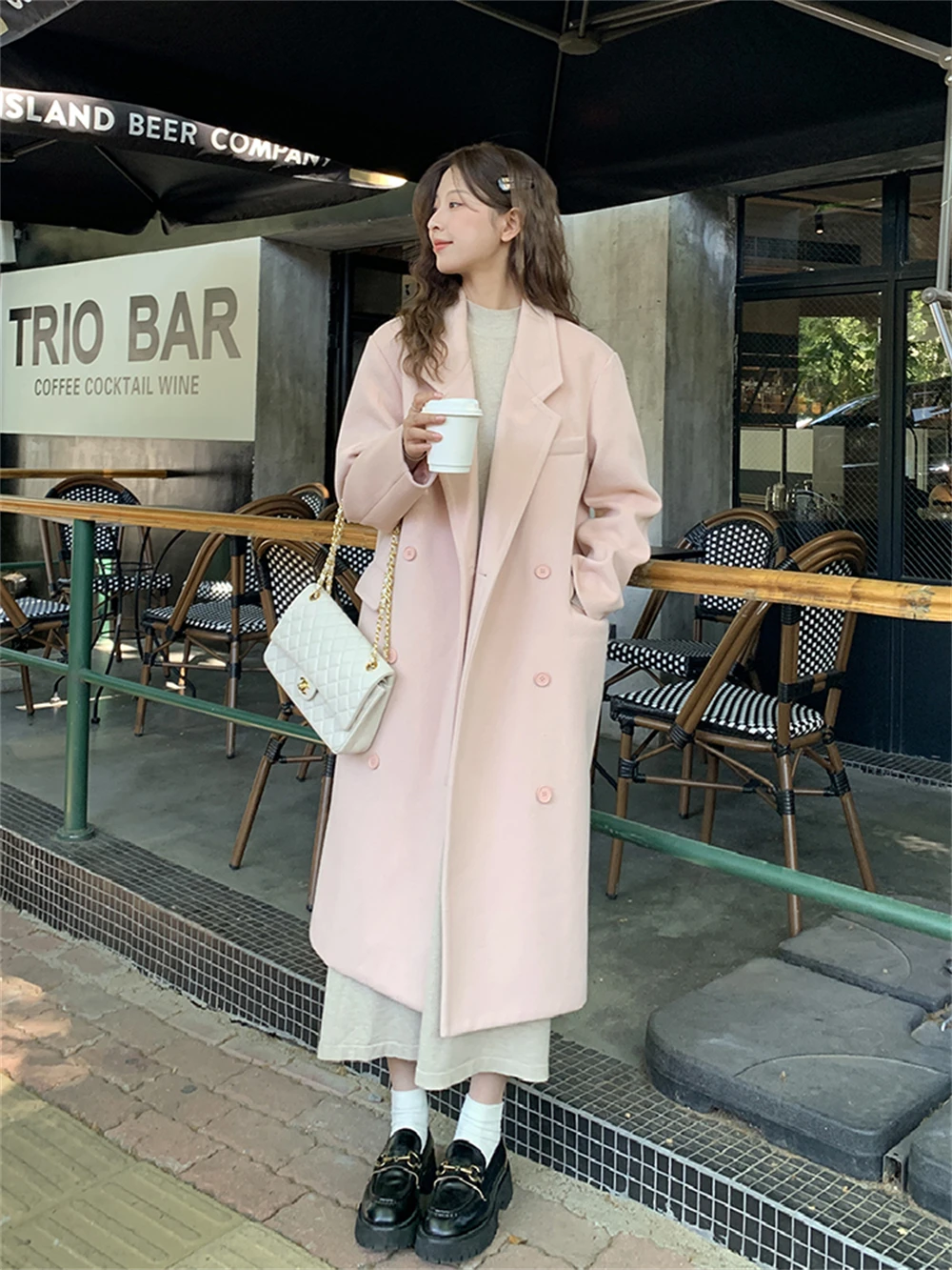 2023 New Autumn and Winter Women's Wear Korean Vintage Style Loose Double breasted Long Woolen Coat