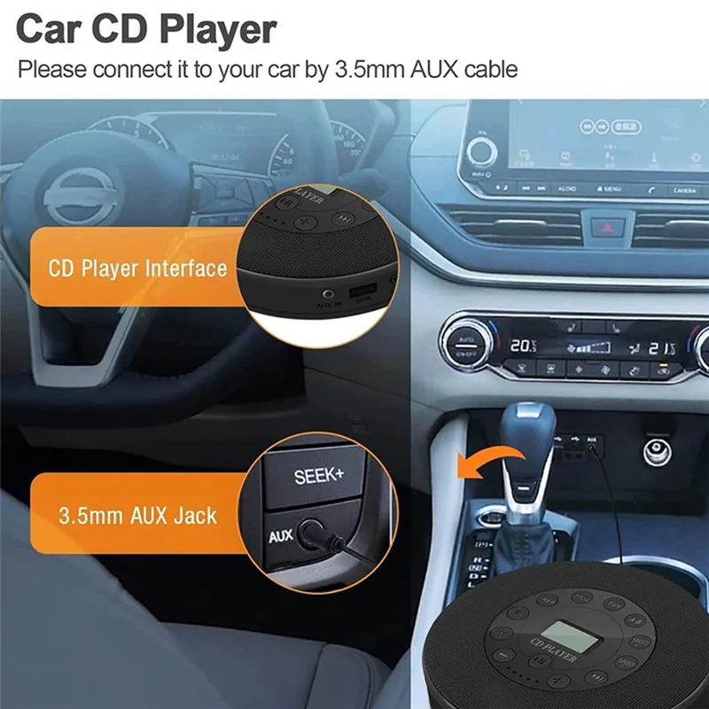 3CGRO-Anti Skip Portable CD Player With Built In Speaker MP3 Compatible For Car Recording Function Built In Mic