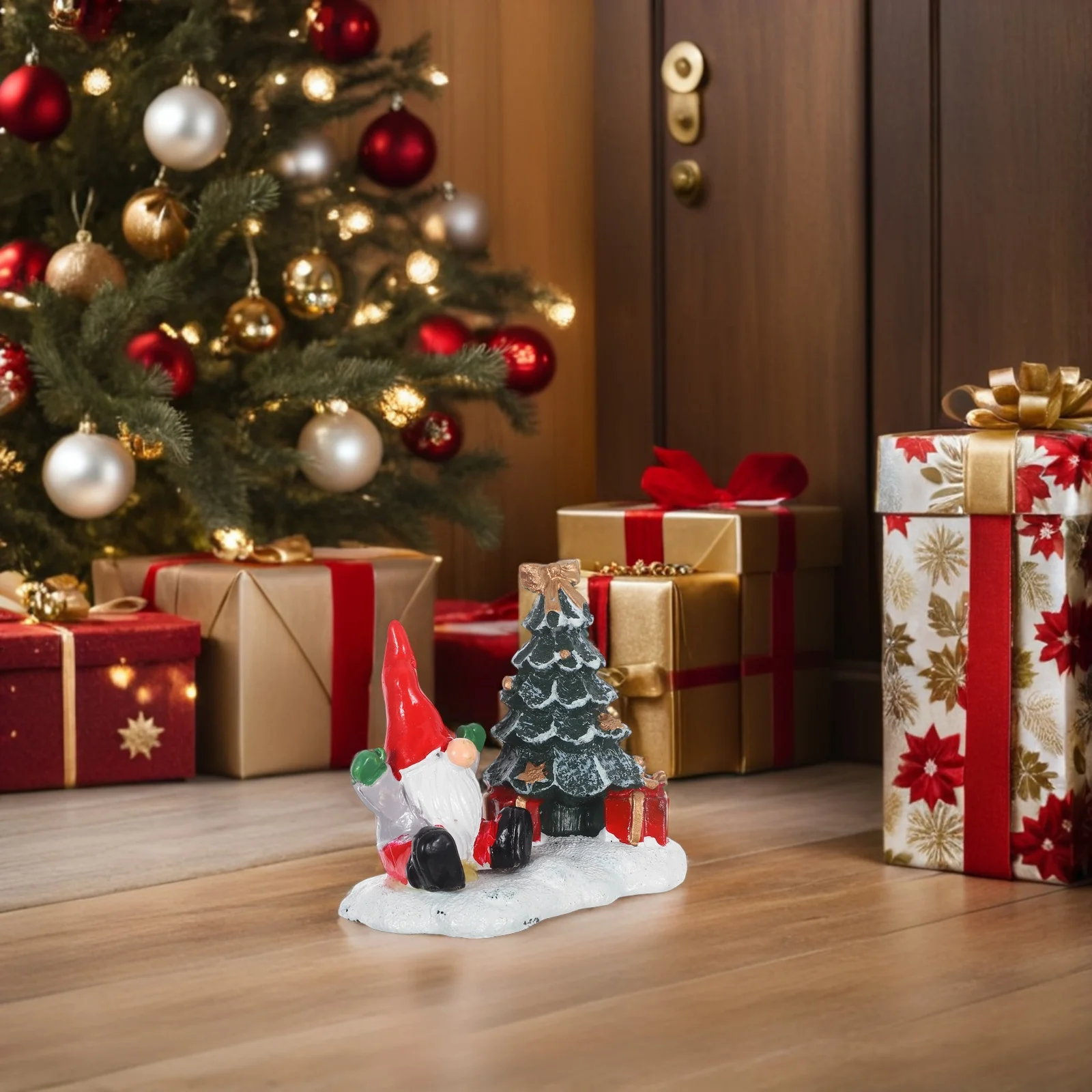 

2Pcs Christmas Tree Decoration Resin Santa Claus Miniature Xmas Scene Holiday Tabletop Decor Mall Window Display