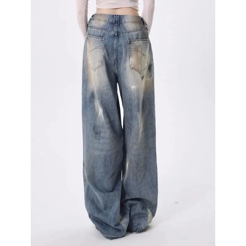 Jeans Women's Autumn National Fashion Retro Creative Tie-dye Loose Floor-length Straight Pants