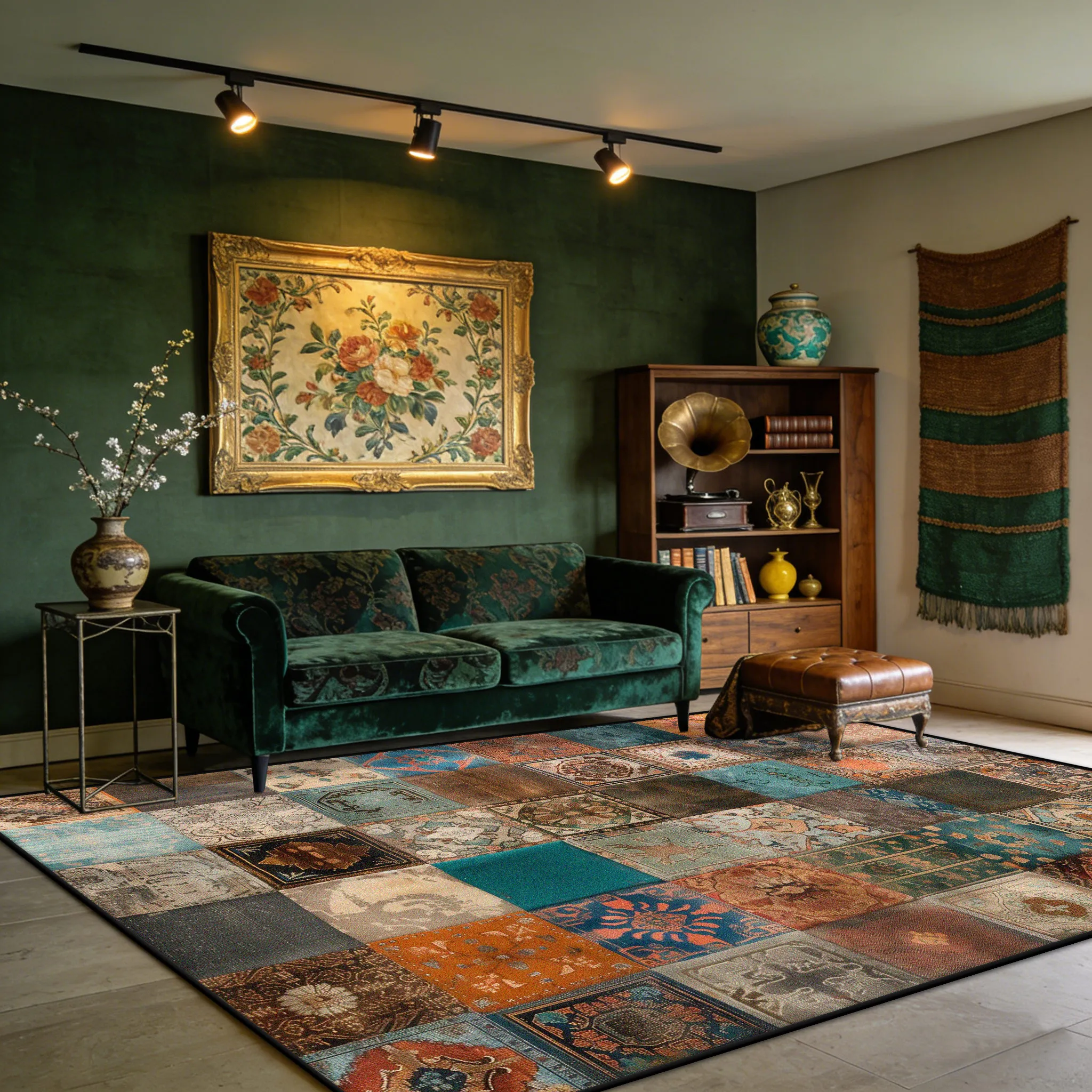 

Винтажный коврик для гостиной с разноцветными блоками, легко чистящийся пушистый ковер в стиле ретро, нескользящий короткий бархатный коврик для спальни