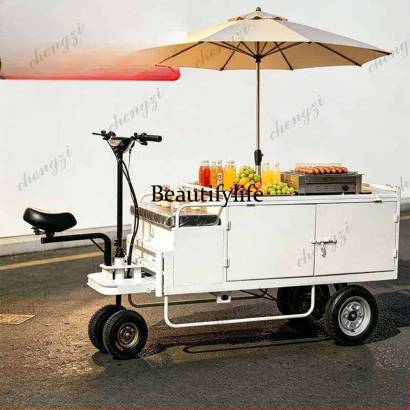 Electric tricycle stall special night market snacks with cabinet multi-functional cold drink stall express truck view 2