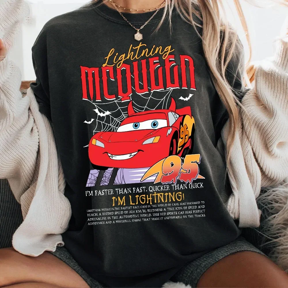 

Рубашка на Хэллоуин Lightning McQueen для пар, футболки Mcqueen Sally, футболка с принтом для мужчин и женщин, повседневная уличная одежда, забавные топы